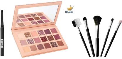 Dhaniji Smudge Proof Essential Makeup HD2 Beauty Kajal & Nude Eyeshadow Palette & 5in1 Makeup Brush Set (7 Items in the set)