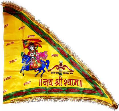 Shri Ram Creations Khatu Shyam-Krishna-Radha Krishna Triangle Outdoor Flag