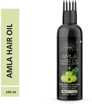 Desi Crew 100 % Pure Amla Hair Oil - WITH COMB APPLICATOR - Cold Pressed - Promotes Healthy, Voluminous & Smooth Hair 100mL Hair Oil
