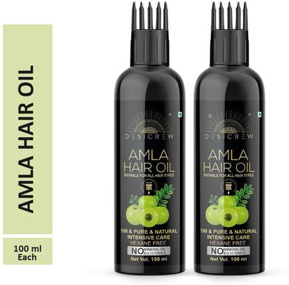 Desi Crew 100 % Pure Amla Hair Oil - WITH COMB APPLICATOR - Cold Pressed - Promotes Healthy, Voluminous & Smooth Hair 100mL Pack Of 2 Bottle 200 ml Hair Oil