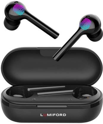 LUMIFORD Maximus Series Max T55 True Wireless Stereo Earbuds with Bluetooth V5.0, Hi-Fi Bass, 15 Hours Battery Life with Charging Case, Smart Touch Multi Function Control with Ergonomic IPX4 Water Resistant Earbuds, Built-in Mic (Black) Bluetooth