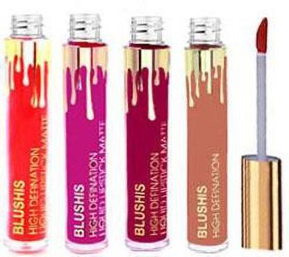 BLUSHIS High Defination Smudge Proof, Waterproof,Kissproof,Long stay Red Edition Liquid matte Lipstick Non Transfer Combo Pack of 4 [Magenta,Red,Light Nude,Deep Mehrooned]