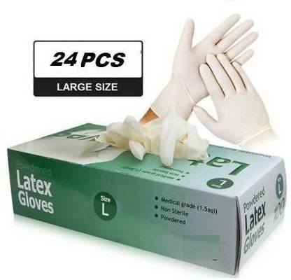 DM India -Premium Quality Latex Examination Gloves Water Proof Home Cleaning Gloves (100 % Quality & Quantity Guaranteed) Latex Surgical Gloves (With Dispenser Box) (White, Large) Latex Surgical Gloves