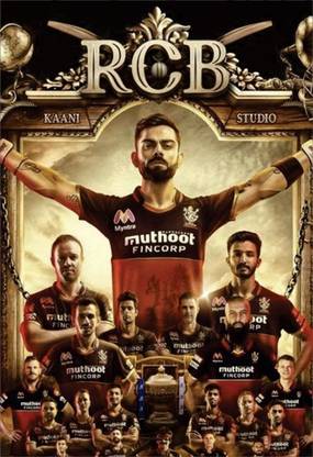 Team RCB Lover Wall Poster For Home And office Décor Print on 300gsm Thickness Paper With Gloss Lamination And Both Side Tapeing on Poster Back Side (Size 13 Inch X 19 Inch, Rolled) Multicolor Paper Print
