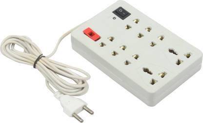 MOZZBY Extension Cord Board with wire - 8 Socket - 6 AMP 8 Socket Extension Boards WHITE 8  Socket Extension Boards