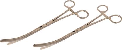 FusionKraft Doyen Intestinal Forceps / Occlusion Clamps, (Non-Crushing Intestinal Clamp), Atraumatic Longitudnal Serrations, Curved Jaw, 9" (Pack of 2) Hemostats Forceps