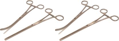 FusionKraft Doyen Intestinal Forceps / Occlusion Clamps, (Crushing Intestinal Clamp), Atraumatic Martin Serrations, Two each of Straight & Curved Jaws, 9" Hemostats Forceps