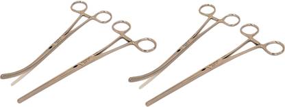 FusionKraft Doyen Intestinal Forceps / Occlusion Clamps, (Non-Crushing Intestinal Clamp), Atraumatic Longitudnal Serrations, Two Each of Straight & Curved Jaw, 9" Hemostats Forceps