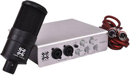 Xtreme Acoustics XA-C01BK-ST2SL Audio Interface Studio 2 with Midi in & Midi Out (Silver) and Condenser Microphone (Black) Combo for Recording/Podcasting/Live Streaming/Home Studio/YouTube Videos Audio Interface