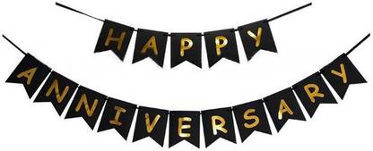 PARTY MIDLINKERZ Black Happy Anniversary Banner/Anniversary Banner/50th Anniversary Decoration Anniversary Banner Banner