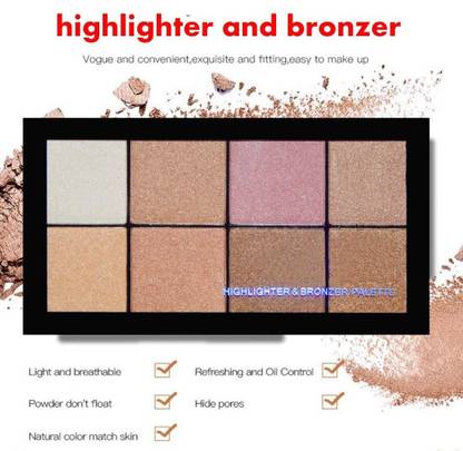 GULGLOW99 8 Multi Color Shimmery Shine Highlighter & Bronzing Palette Highlighter 02 Highlighter
