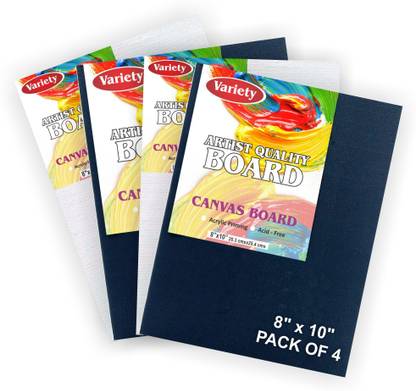 VARIETY 8 X 10 Black and White canvas Board Cotton Medium Grain Board Canvas (Set of 4)
