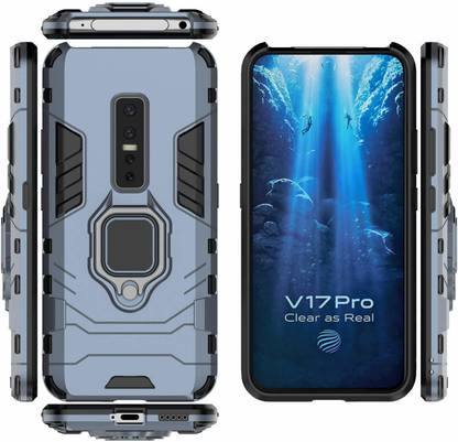 SONTY Bumper Case for Vivo V17 Pro Ring Holder Case Graphic Design 2 in 1 Hybrid Hard Back Case Cover (D5 Blue)