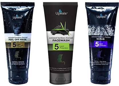 Ujjwala Natural Activated Bamboo Charcoal Peel Of Mask + Face Wash and Scrub (Combo of 3)(50 GM Each)
