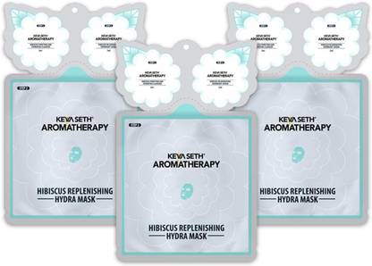 KEYA SETH AROMATHERAPY Hibiscus Replenishing Hydra 3-In-1 Facial Sheet Mask, Cleanser + Mask + Overnight Serum, Enriched with Hyaluronic Acid & Vitamin E (Pack of 3)