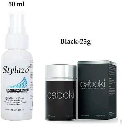 Stylazo Hair Building Fiber Natural Black color-25g with Hair Fiber Hold Spray (50ml) Hair Volumizer