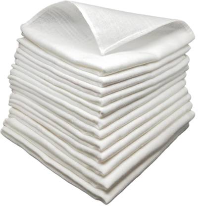 ThreadLab Cotton Handloom Handkerchief for Men handloom- Extra Large- 12 Piece ["White"] Handkerchief