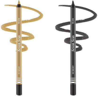 Seven Seas Double Intense Non Transfer Gel Kajal 24hr Stay -(Gold) & Black (Smoky)