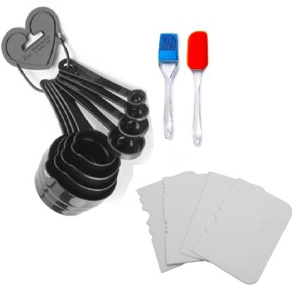 Tesla exim cake making accessories - 8Pcs Black Measuring Cups + Silicone Spatula and Brush Set with 4 Pcs Scraper for Cake (Reusable & Washable) Kitchen Tool Set