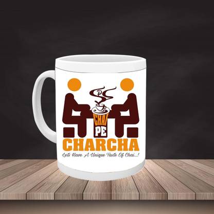putku creations Chai Pe Charcha Design Print Ceramic Coffee Mug