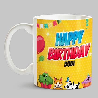 HUPPME Happy Birthday Budi White  Ceramic Coffee Mug