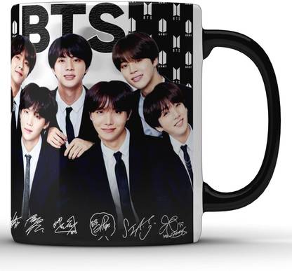 Unbounded Company Young BTS Bangtan Boys Band With Signatures Black Ceramic Coffee Mug