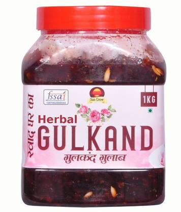 Sun Grow Premium Quality Organic Natural Herbal Gulkand Made from Finest Damask Rose Petals Finest (1 Kg) Mixed Gulkand
