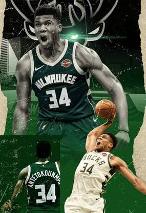 Giannis Antetokounmpo Wall Poster For Home And office Décor Print on 300gsm thickness Paper With Gloss Lamination And Both Side Taping on Poster Back Side (Size 13 Inch X 19 Inch, Rolled) Multiclor Photographic Paper