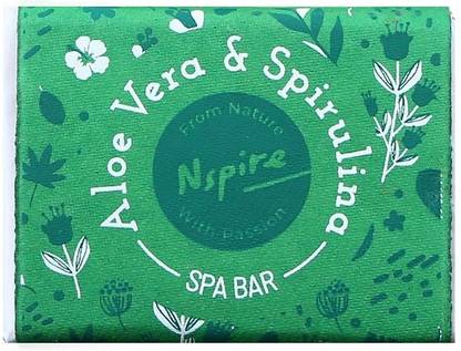nspire from nature Aloe Vera & Spirulina Spa Bar Soft & 100% natural Handmade Soap with Stronger Germ Protection No synthetic fragrance