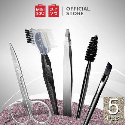 MINISO Eyebrow Shaping Kit, Set of 4 Including Eyebrow Scissor, Tweezer, Spoolie Brush, Eyebrow Comb, for Thick Brows