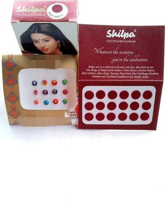 Shilpa Vive Stricker Bindi Deep Red-3 (Pack of 15) With Multicoured Fancy Bindi Forehead Maroon Bindis