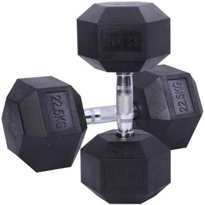 FITNESS WORLD Rubber Hexagonal Dumbbells Pair, 22.5 Kg Each Fixed Weight Dumbbell