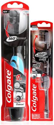 Colgate 360 Charcoal Battery Power Toothbrush and 360 Charcoal Battery Toothbrush Refill Electric Toothbrush