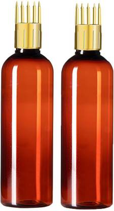 PHARCOS 100ML Amber Bottle + Hair Root Applicator (Gold) + Flip Top Cap + Plug for applying Hair Oil,Shampoos, DIY care and Medicine Directly on Scalp and Hair Roots ( Leak Proof ) Pack of 2