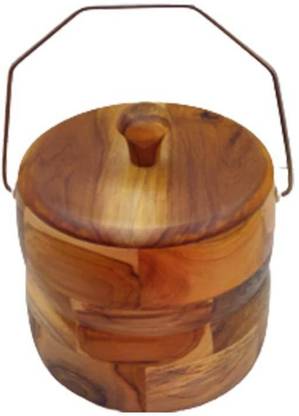 STUTI WORLD 2 L Wooden 2 L Wooden Insulated Wooden Ice Bucket Box Bar Gift Set| Ice Box with Strong Handle | Ice Cube Bucket for Home Wine Shop Beer bar, Big Size Ice Bucket (Brown) Ice Bucket