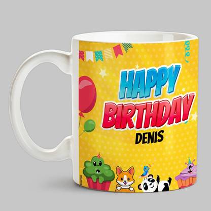 HUPPME Happy Birthday Denis Multicolor  Ceramic Coffee Mug