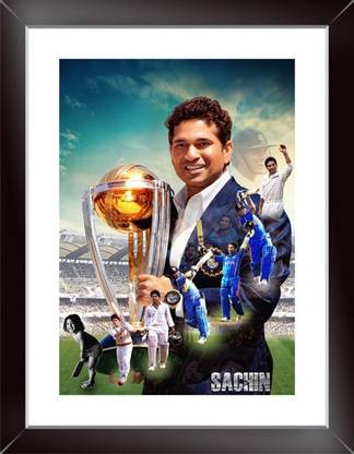 Sachin Tendulkar Wall Poster With Framed For Home And office Décor Print on Special I-Very Paper (Size 13.5 Inch X 10.5 Inch, Framed) Multicolor Paper Print