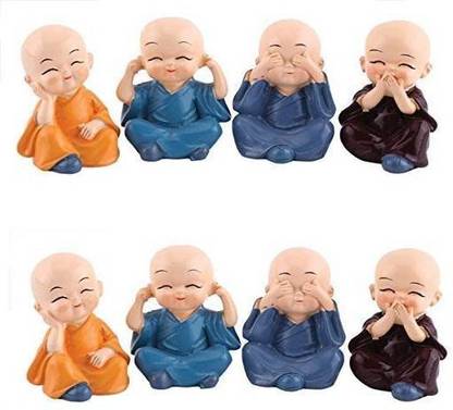 Shivoham Creations Set of 4 Monk Miniature Buddha Figurines Showpiece for Home, Office Decoration Decorative Showpiece - 5 cm