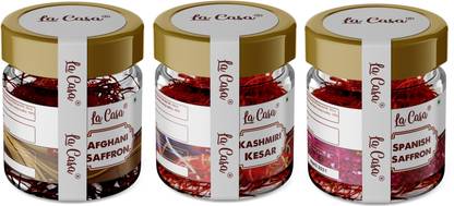 La Casa Spanish + Afghani + Kashmiri Saffron | Combo Pack of 3 | Original Kesar | Imported A++ Grade Keshar | Purest Finest Red Threads |