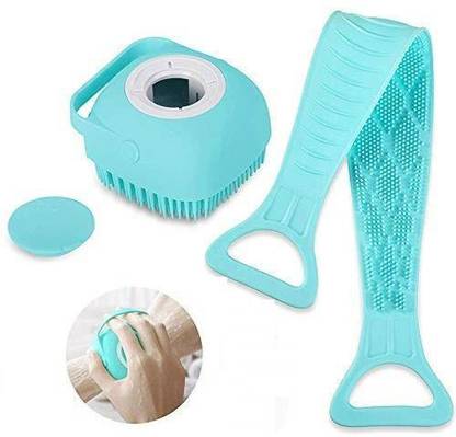 JM SELLER 2 Pcs Combo Silicone Soft Bath Body Brush with Shampoo Dispenser Back BrushUltra Exfoliating Scrubber Deep Cleaning Gentle Massage Exfoliation Kids Men Women use in Shower Scrub
