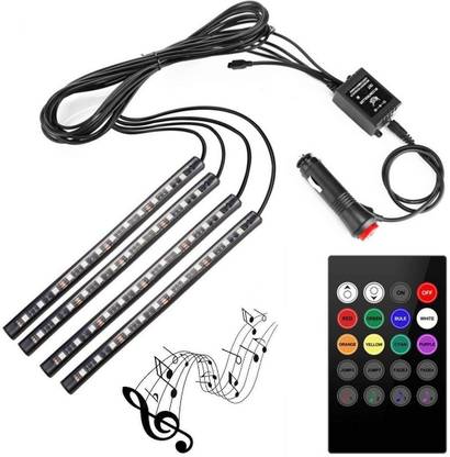 FAPA Set of 4 9 LED RGB Multi-Colour Strip Car Atmosphere Light with Music Controller and Remote for All Cars Car Fancy Lights (Multicolor) Car Fancy Lights