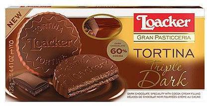LOACKER Tortina Triple Dark Chocolate with 60% Cocoa Cream Filling Sandwich Biscuit Cream Filled Biscuit