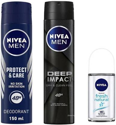 NIVEA Protect & Care Deo 150 Ml , Deep Impact Deo 150 Ml , Fresh Natural Roll On 50 Ml 164 Deodorant Spray  -  For Men & Women