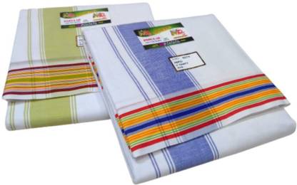 Mps cotton cool Century Fine Quality Pepsi Two" Fancy Border Dhoti + Towel Set Attached D.No 607Y 1 Men Dhoti