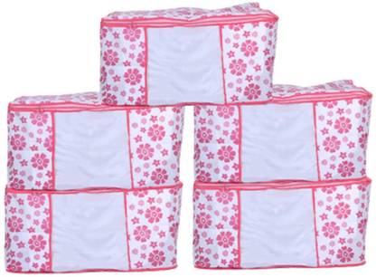 ARDVI saree cover designer saree cover bags flower printed white and pink flower set of 5 arwhpi05