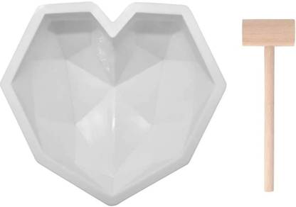 Cake Bake Mold 3D Diamond Heart Shape Chocolate/Cake Mold with Hammer, Pinata Cake Mould, Chocolate Shaping Tool, Flexible Silicone Mold (1 Mold + 1 Hammer Combo, Random Color) Silicone Chocolate Mould 1