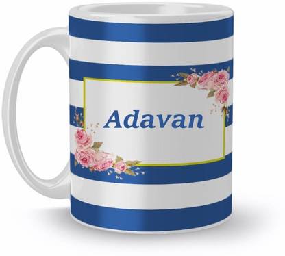 Beautum Name Adavan Blue Stripes Pattern Printed Multicolor Ceramic (350)ml Model No:NVS408 Ceramic Coffee Mug
