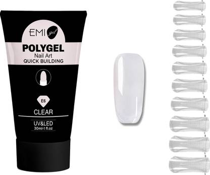 FStyler EMI Gel Poly Nail Gel Finger Extension Clear Polygels Quick Building Nail Art Tips Extended UV Builder Gel 30ml Pack with Unbreakable 100 pcs Nail Tips