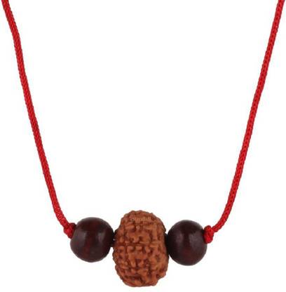 3SIX5 8 Mukhi Indonesian Java Rudraksha (Small Size) With Red Chandan Beads Wood Pendant
