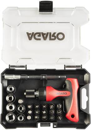AGARO Screwdriver & Bit Set of Steel Professional Industrial Grade with Box Spanners (Red & Black, Small) -Pack of 24 Combination Screwdriver Set